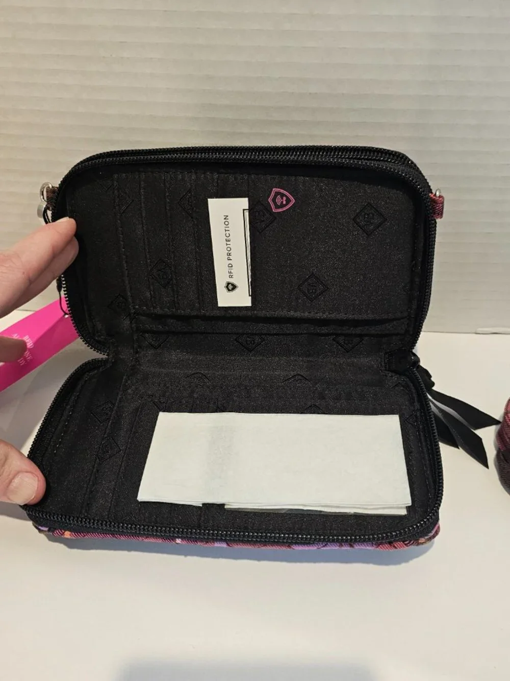 NWT Vera Bradley RFID All in One Crossbody Cozy Plaid Black Blue Wristlet Wallet